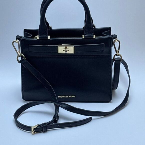 MK Michael Kors Tatiana Satchel purse bag crossbody black leather - Picture 2 of 13